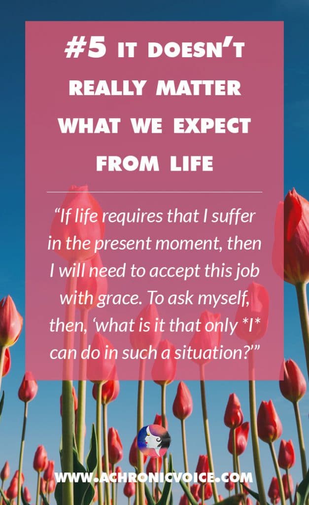 It Doesn’t Really Matter What We Expect From Life - If life requires that I suffer in the present moment, then I will need to accept this job with grace. To ask myself, then, ‘what is it that only *I* can do in such a situation?’ | A Chronic Voice