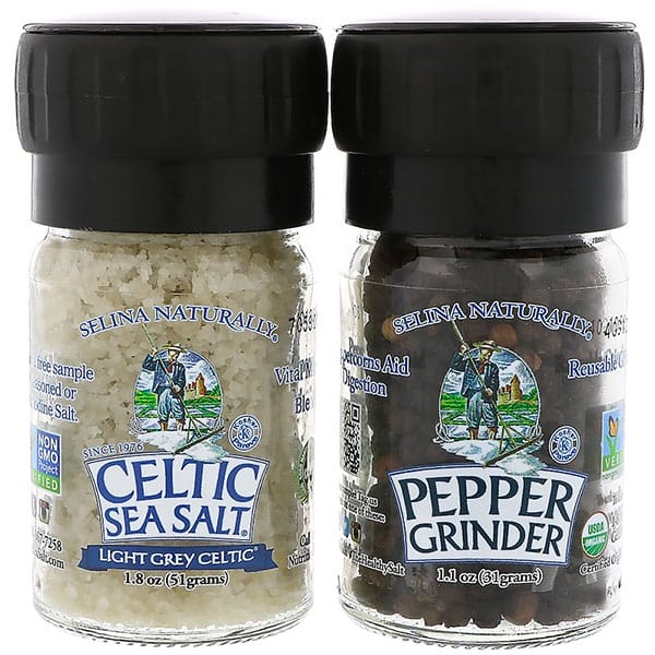Celtic Sea Salt, Mini Mixed Grinder Set, Light Grey Celtic Salt & Pepper Grinder, 2.9 oz (82 g)
