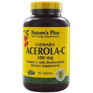 Nature's Plus, Chewable Acerola-C, Vitamin C with Bioflavonoids, 500 mg, 90 Tablets