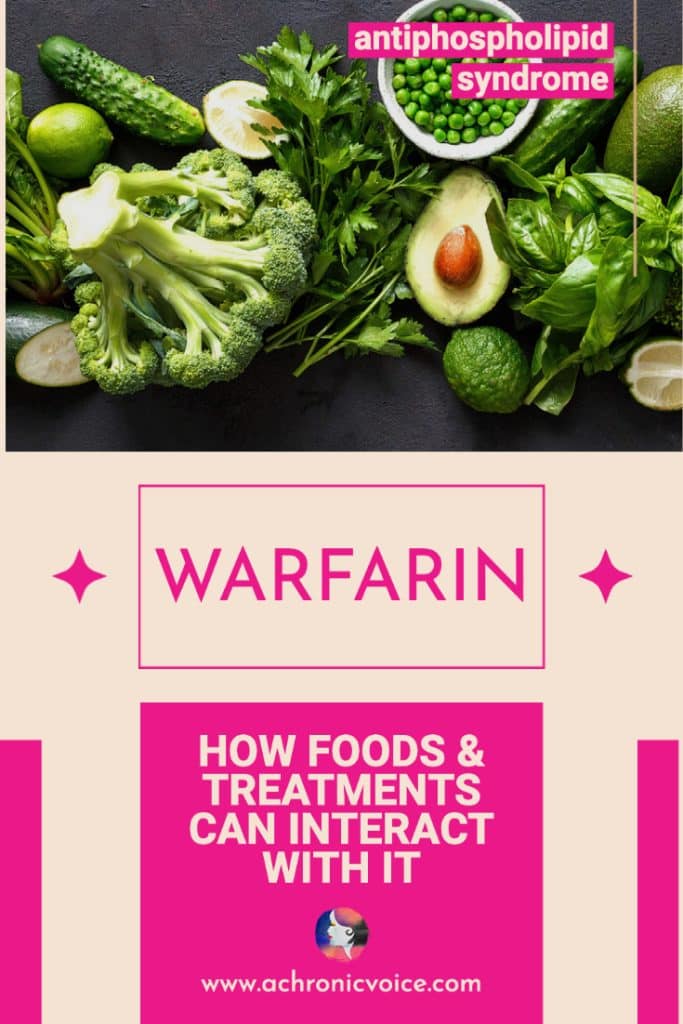 Warfarin - How Foods and Treatments Can Interact with It (Background: Green vegetables such as broccoli, a half avocado, lime and other leafy greens.)