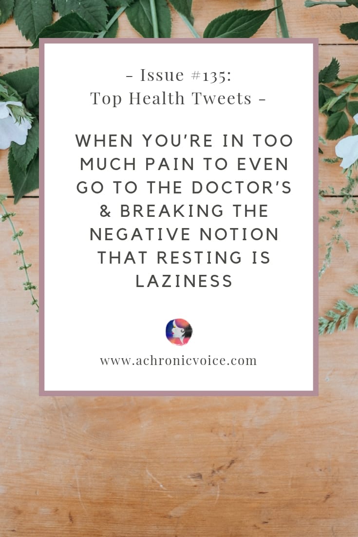 In this issue: When you’re in too much pain to even go to the doctor’s. Breaking away from the negative notion that resting is laziness. Click to read more or pin to save for later. ////////// chronic illness / life lessons / mental health / healthcare / health and wellness / doctors / self care & awareness / spoonies / pain flares #ChronicPain #ChronicIllness #PainManagement #Spoonie #MentalHealth #depression