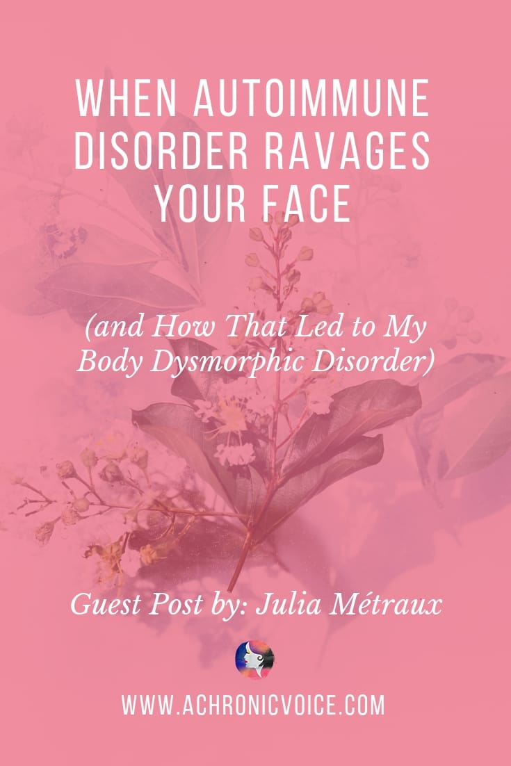 The stress of living with an autoimmune disorder or mental illness is often a vicious cycle. Julia shares how she developed body dysmorphic disorder, when she couldn't recognise herself one day. Click to read, or pin to save and share. ////////// Body Dysmorphic Disorder / Mental Illness / Autoimmune Disease / Chronic Illness / Hives / Chronic Pain / Spoonie Problems #ChronicIllness #MentalIllness #spoonie