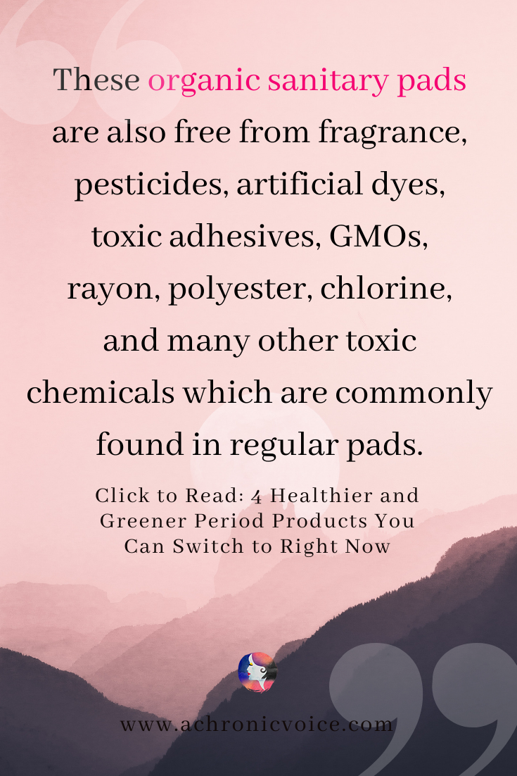 'These organic menstrual pads & tampons are also free from fragrance, pesticides, artificial dyes, toxic adhesives, GMOs, and many other toxic chemicals which are commonly found in regular pads.' Pinterest Image