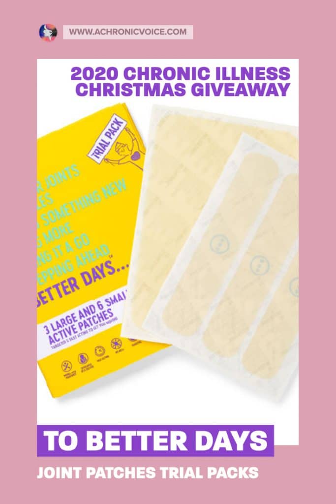 To Better Days' pain patches contain only two ingredients – Vitamin D and Dextrose (chemically identical to glucose). Research has shown that low blood sugar (hypoglycaemia) is the principal cause of chronic pain (nociceptor ischemia). The link between Vitamin D and pain is also well-established. This Christmas Giveaway they are giving away 5 of their trial packs for joint aches! #chronicpain #painmanagement #chronicillness