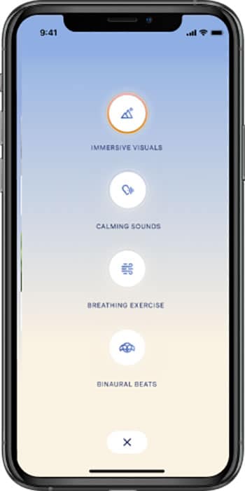 Mayv Mobile App - Quick Relief Tools - immersive visuals, calming sounds, binaural beats and breathing exercises.