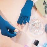 Grace & Able Compression Gloves in Marine Blue - Putting on Nail Polish